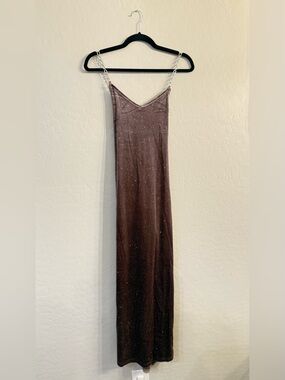 Sparkle Slip Maxi Dress in Brown